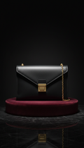 Jet black envelope crossbody handbag