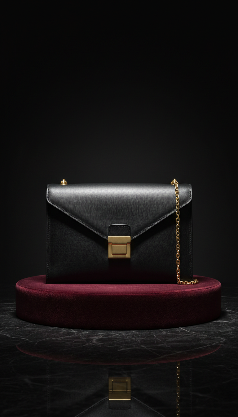 Jet black envelope crossbody handbag